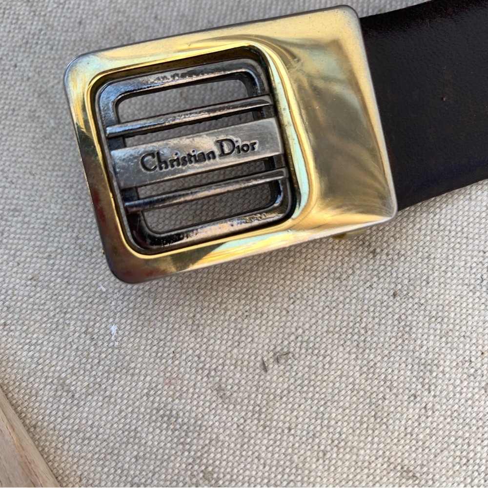 Cristian Dior 80s leather brass belt - Picture 2 of 5